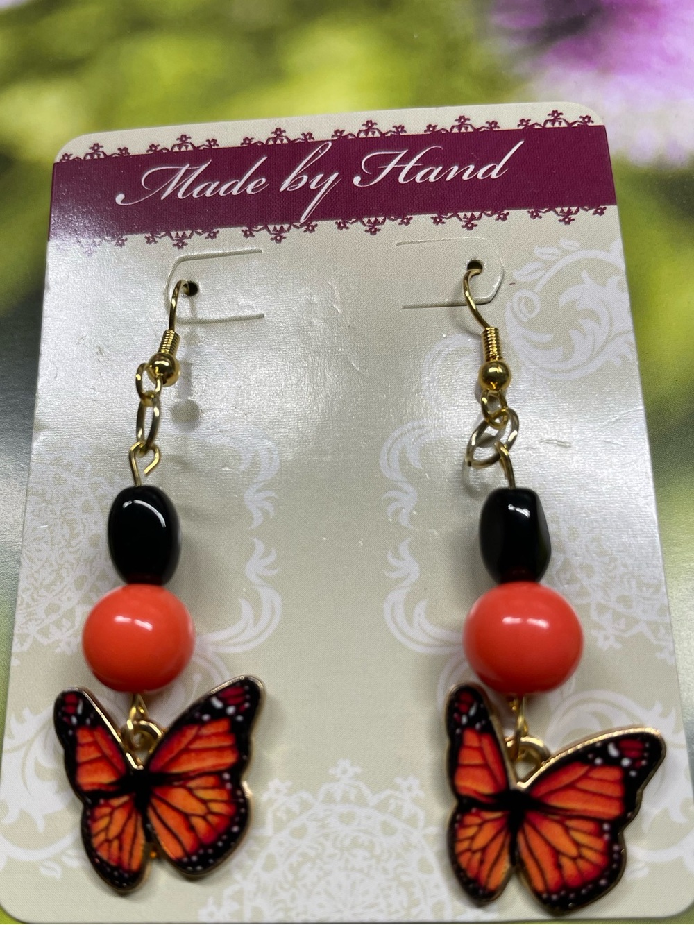 Orange Butterfly Drop Earrings